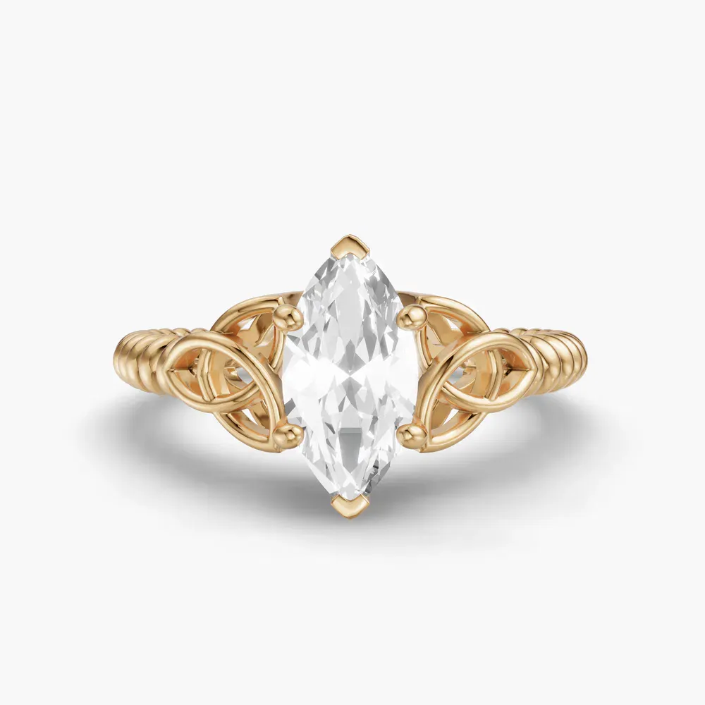 Certified 1 carat Lab Grown Diamond Marquise Cut Solitaire, Twist, Celtic Engagement Ring in 14K Yellow Gold-Thalyn