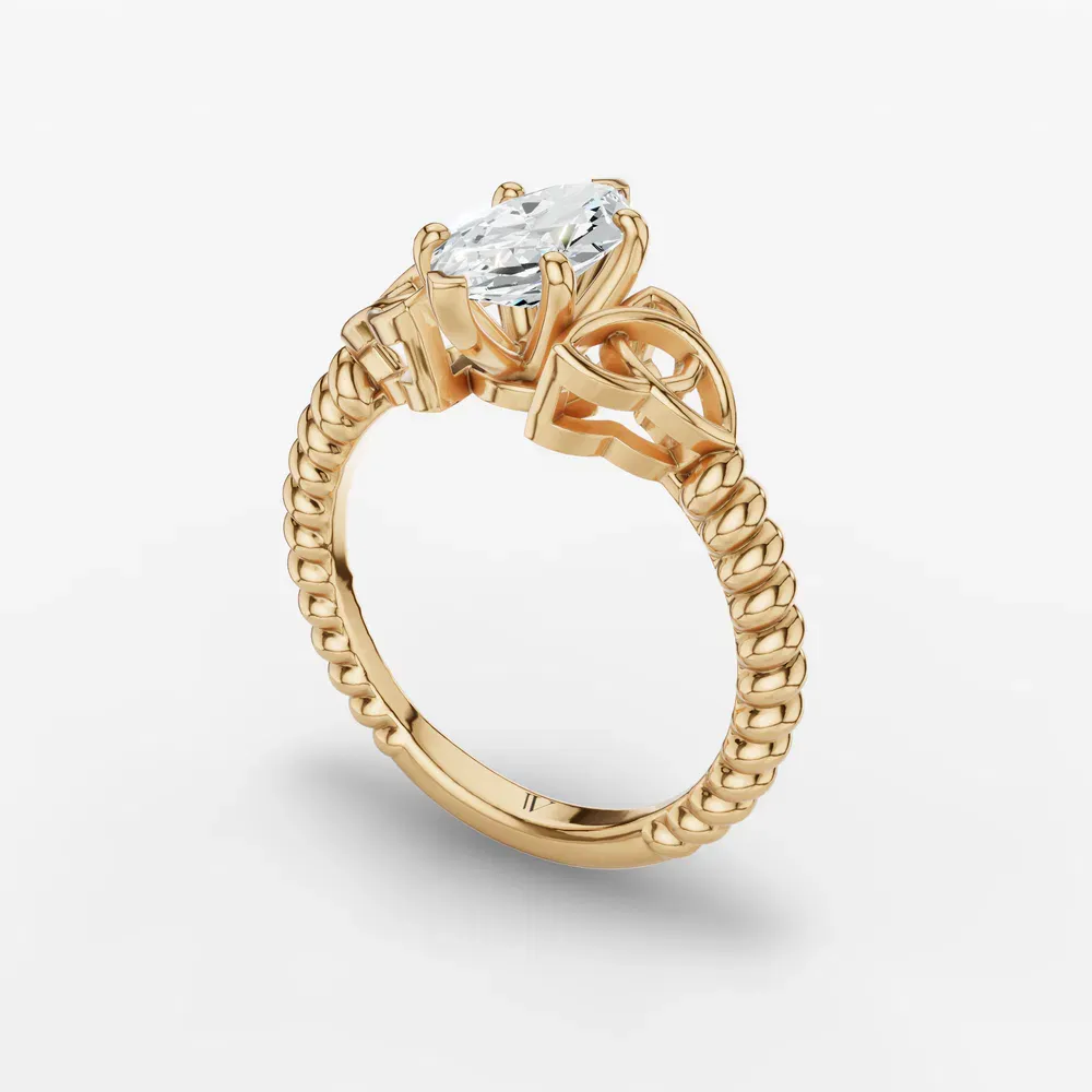 Certified 1 carat Lab Grown Diamond Marquise Cut Solitaire, Twist, Celtic Engagement Ring in 14K Yellow Gold-Thalyn