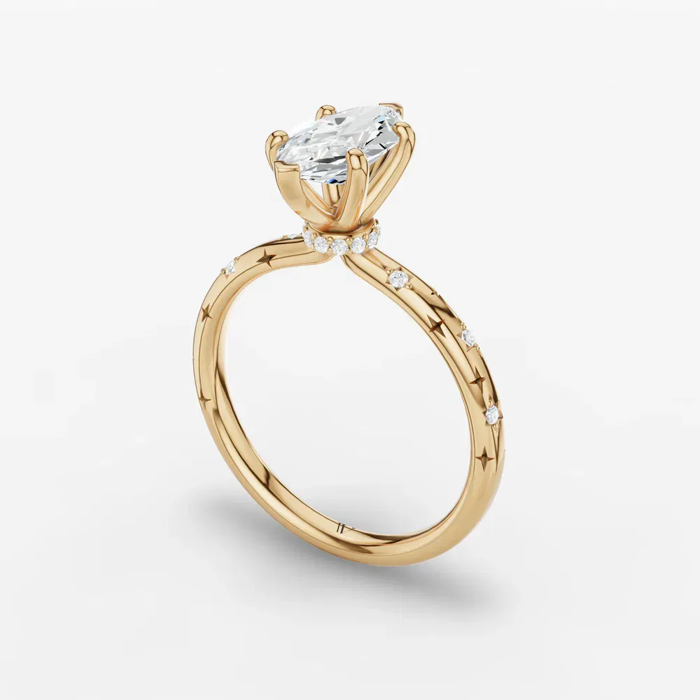 Certified 1 carat Lab Grown Diamond Marquise Cut Hidden Halo, Unique, Side Stone Engagement Ring in 14K Yellow Gold-Celestyn