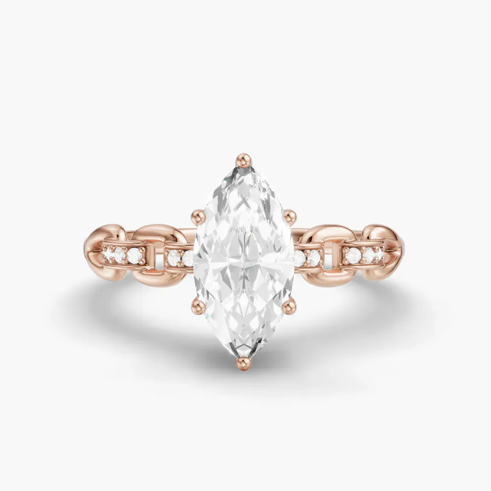 Certified 1 carat Lab Grown Diamond Marquise Cut Twist, Unique, Side Stone Engagement Ring in 14K Rose Gold-Perenne