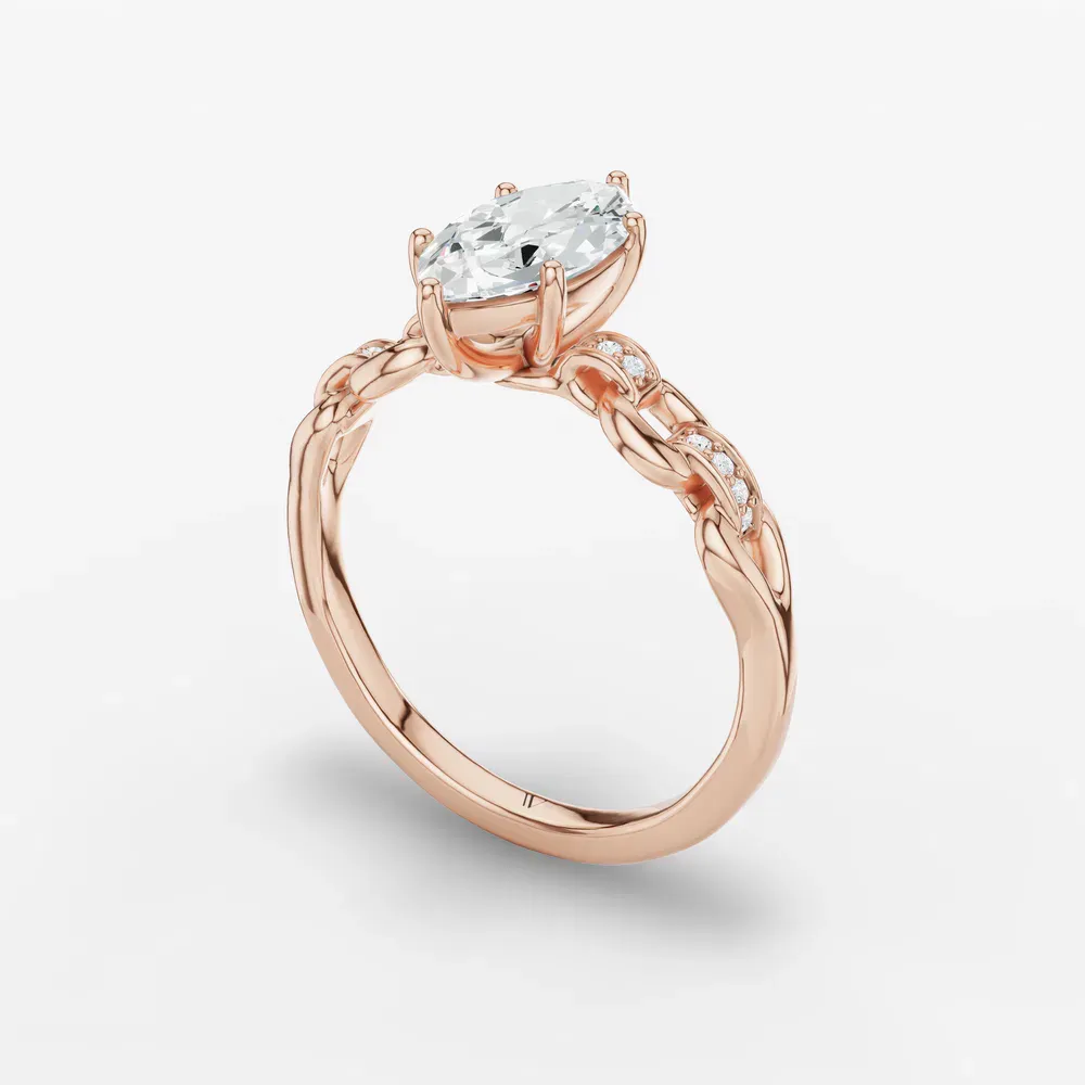 Certified 1 carat Lab Grown Diamond Marquise Cut Twist, Unique, Side Stone Engagement Ring in 14K Rose Gold-Perenne