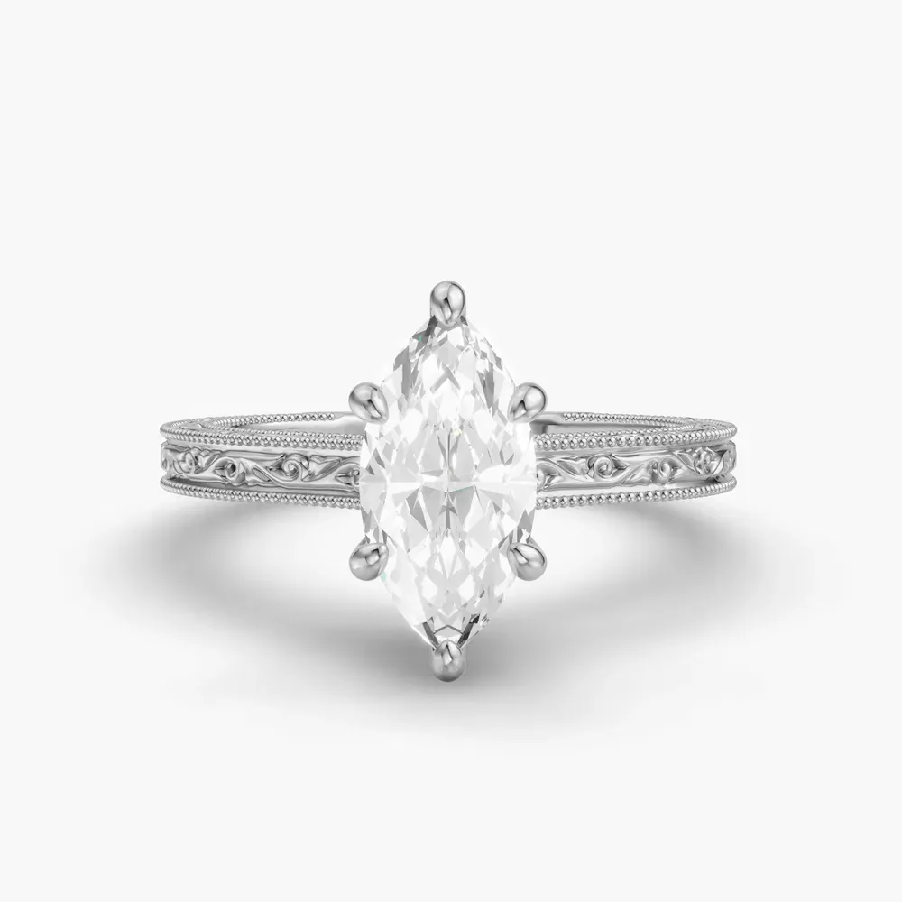 Certified 1 carat Lab Grown Diamond Marquise Cut Hidden Halo, Cathedral, Vintage Engagement Ring in 14K White Gold-Echo