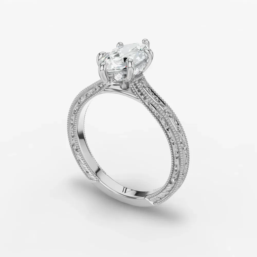 Certified 1 carat Lab Grown Diamond Marquise Cut Hidden Halo, Cathedral, Vintage Engagement Ring in 14K White Gold-Echo
