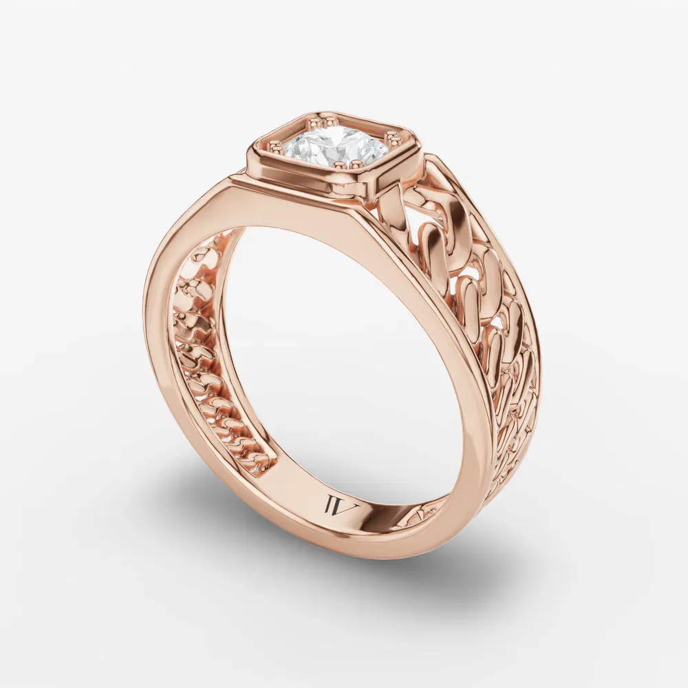 Certified 0.5 carat Lab Grown Diamond Round Cut Men's Engagement Ring in 14K Rose Gold-Cuban