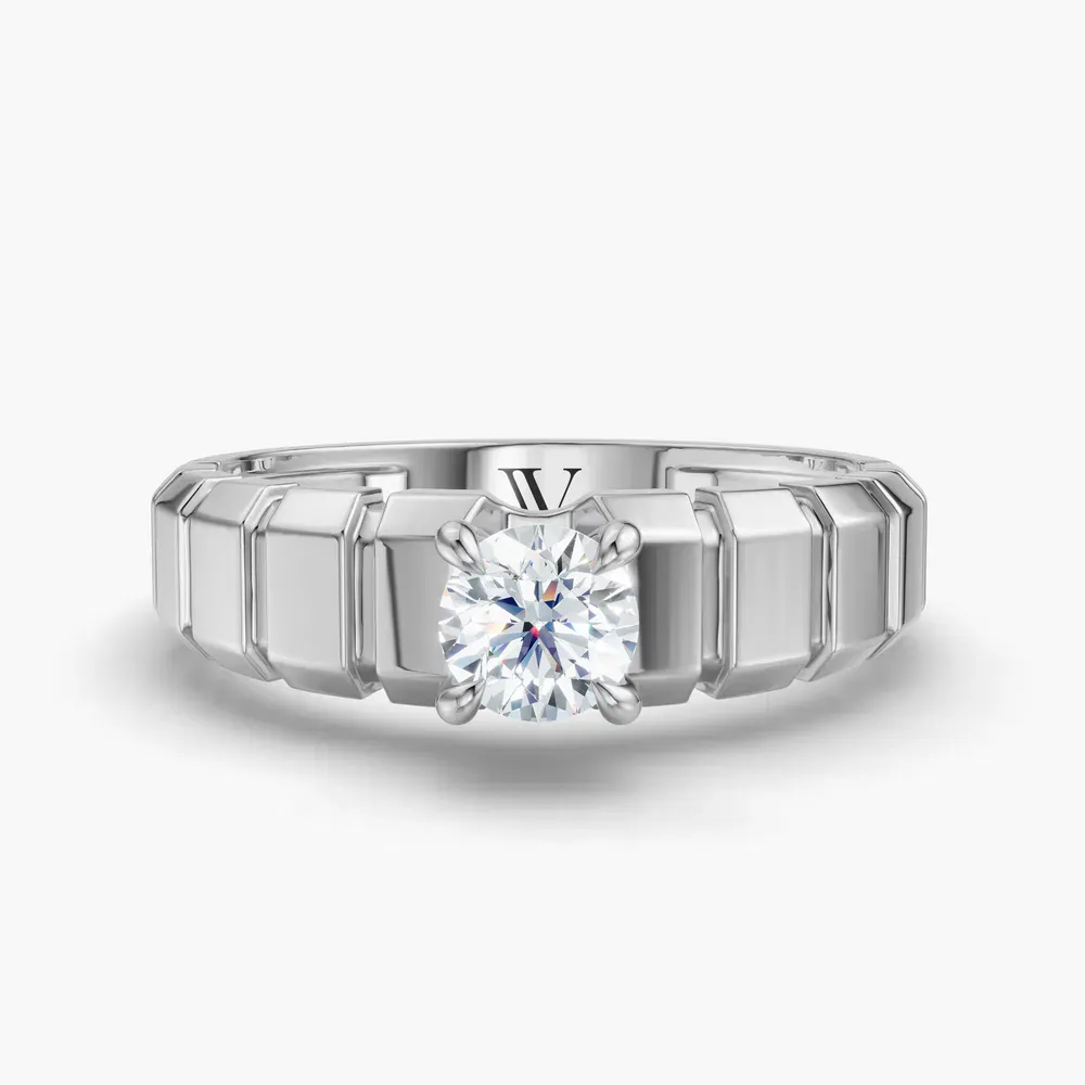 Certified 1 carat Lab Grown Diamond Round Cut Men's Engagement Ring in 14K White Gold-Staircase