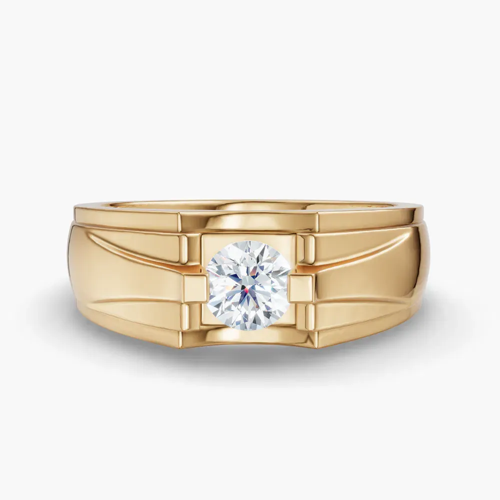 Certified 1 carat Lab Grown Diamond Round Cut Men's Engagement Ring in 14K Yellow Gold-Archi