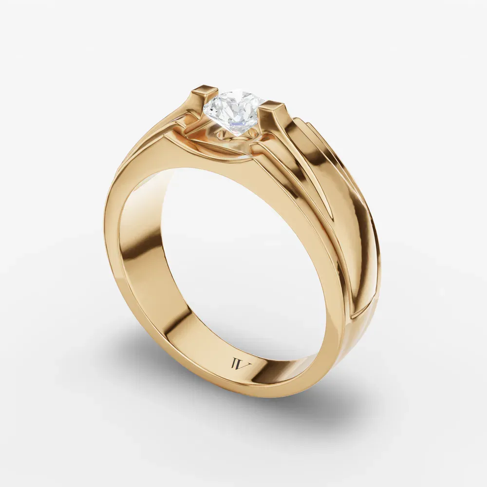 Certified 1 carat Lab Grown Diamond Round Cut Men's Engagement Ring in 14K Yellow Gold-Archi