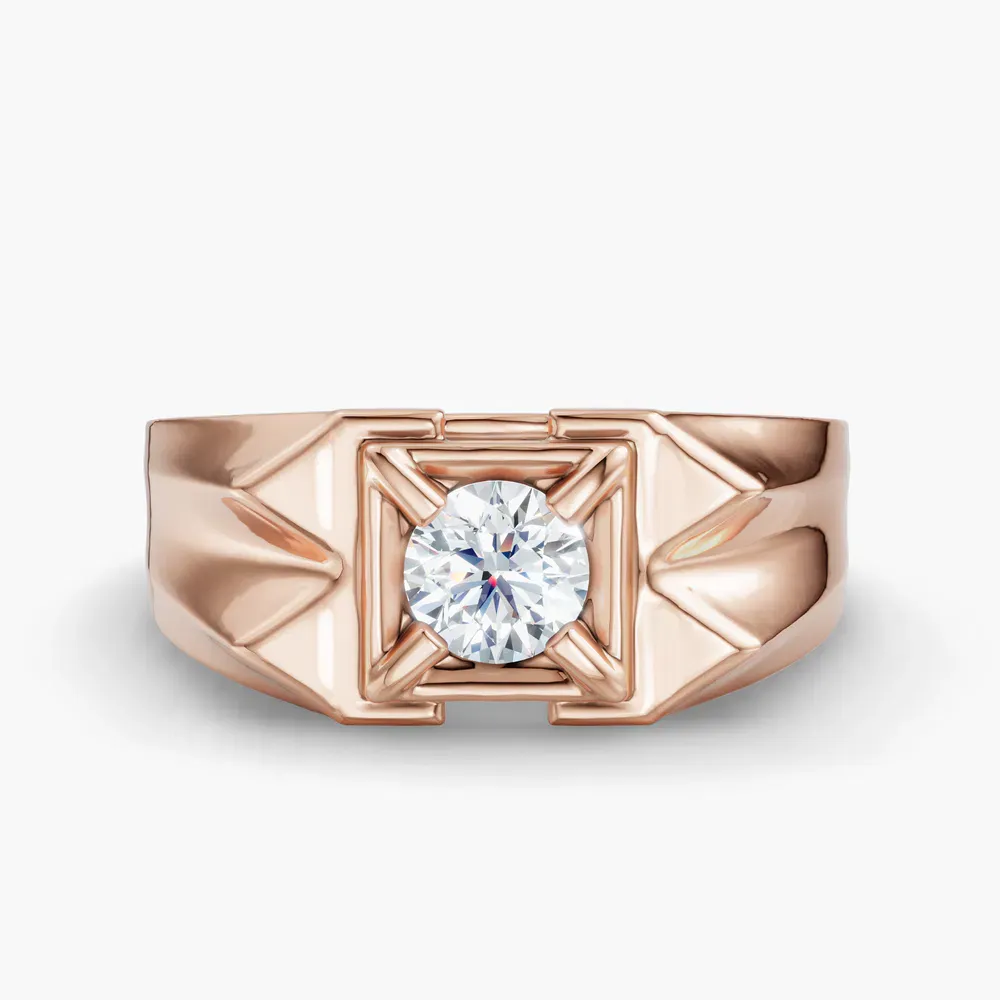 Certified 0.5 carat Lab Grown Diamond Round Cut Men's Engagement Ring in 14K Rose Gold-Fortress