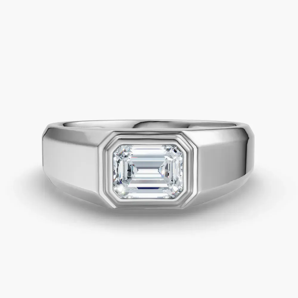 Certified 1 carat Lab Grown Diamond Emerald Cut Men's Engagement Ring in 14K White Gold-Zenithx