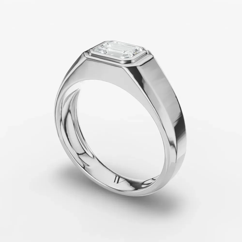 Certified 1 carat Lab Grown Diamond Emerald Cut Men's Engagement Ring in 14K White Gold-Zenithx