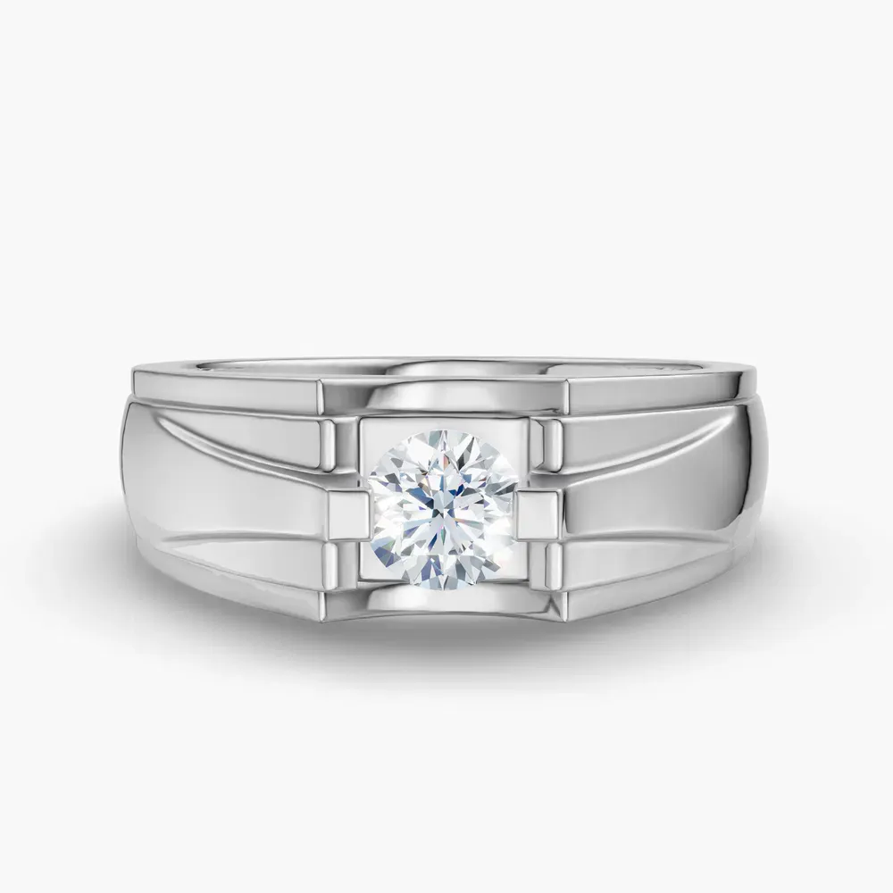 Certified 0.5 carat Lab Grown Diamond Round Cut Men's Engagement Ring in 14K White Gold-Krynex