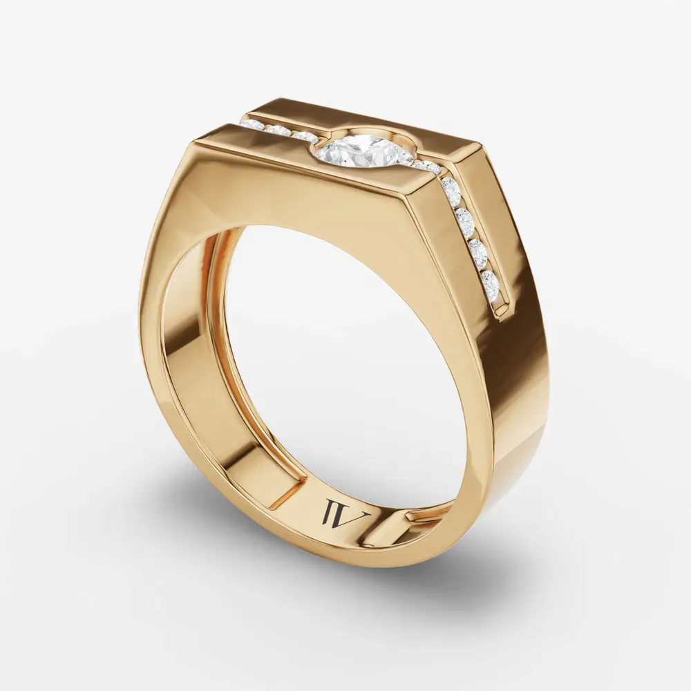 Certified 0.5 carat Lab Grown Diamond Round Cut Men's Engagement Ring in 14K Yellow Gold-Noxvin
