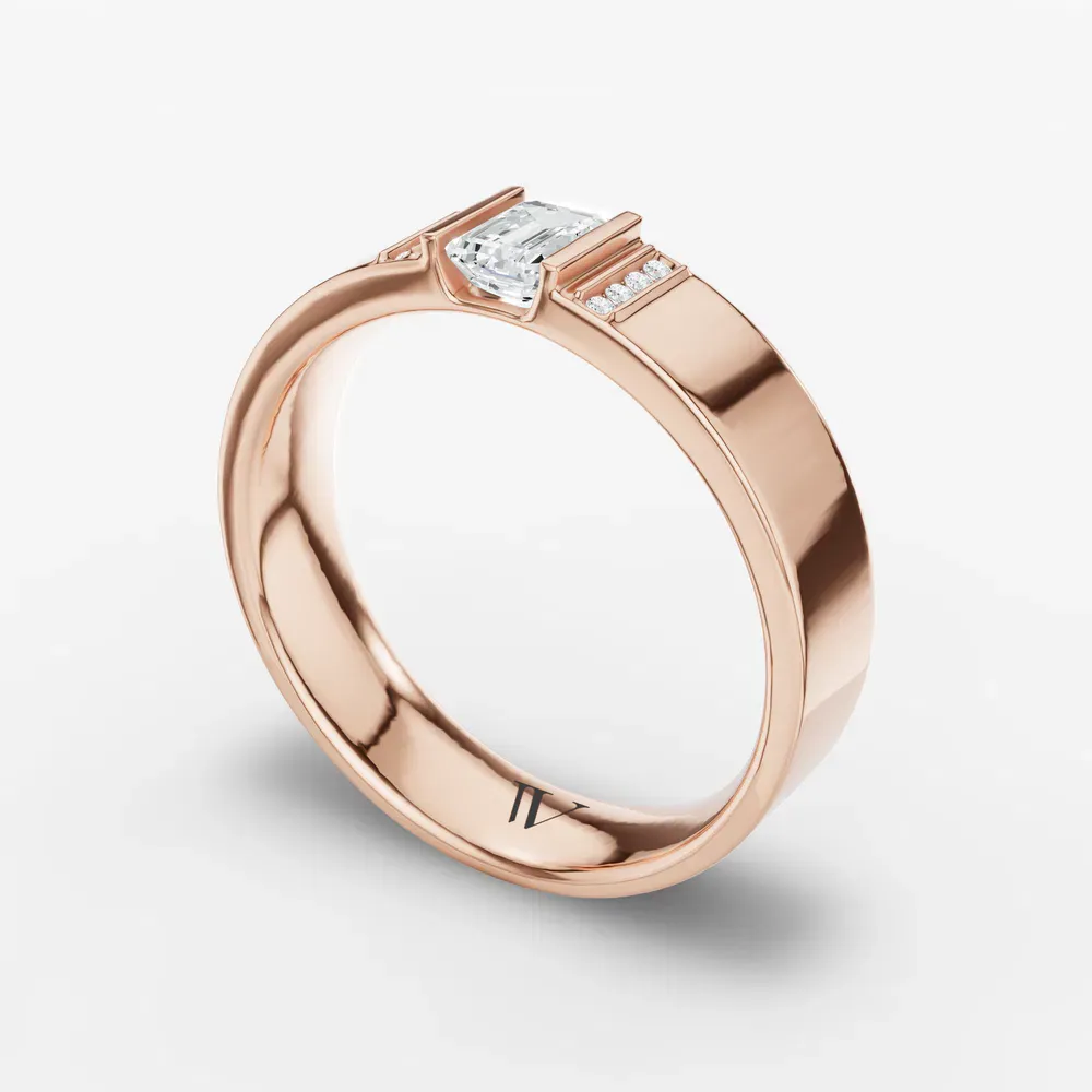 Certified 0.5 carat Lab Grown Diamond Emerald Cut Men's Engagement Ring in 14K Rose Gold-Zirra