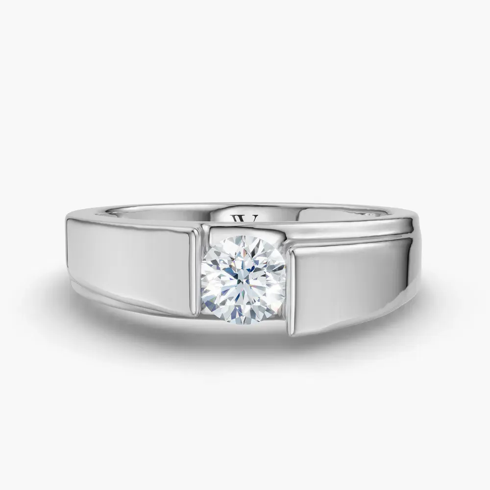 Certified 0.5 carat Lab Grown Diamond Round Cut Men's Engagement Ring in 14K White Gold-Silvyn