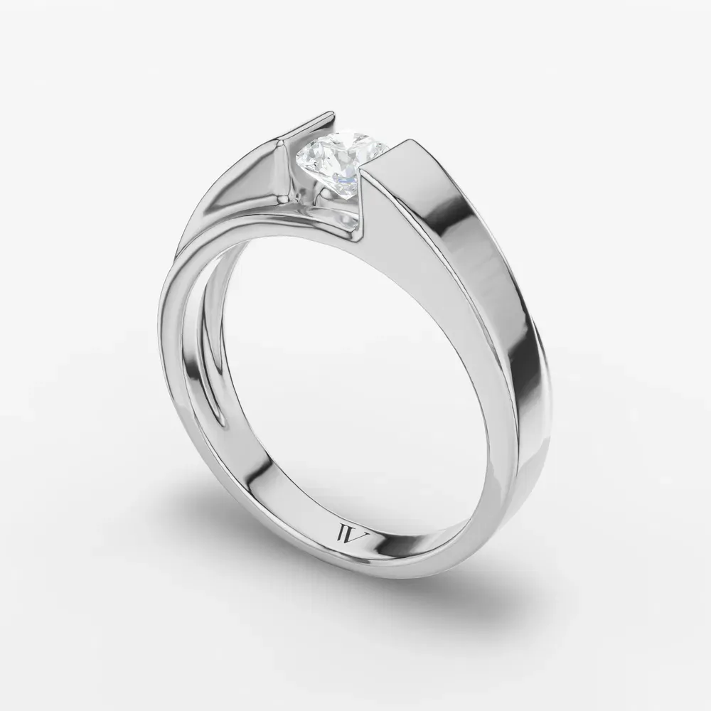 Certified 0.5 carat Lab Grown Diamond Round Cut Men's Engagement Ring in 14K White Gold-Silvyn