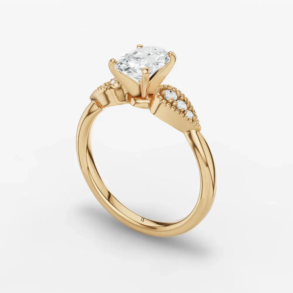 Certified 1 carat Lab Grown Diamond Oval Cut Milgrain, Vintage, Side Stone Engagement Ring in 14K Yellow Gold-Yerlin