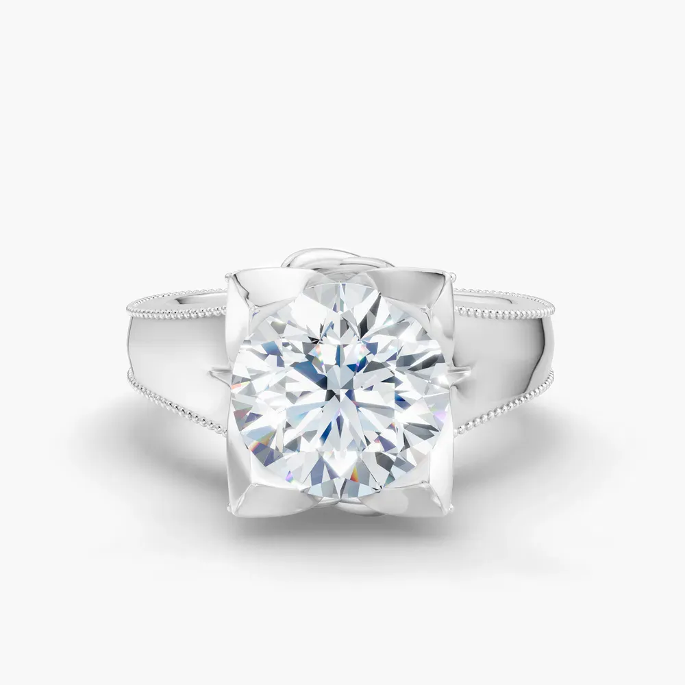 Certified 1 carat Lab Grown Diamond Round Cut Solitaire, Twist, Milgrain Engagement Ring in 14K White Gold-Ivryn