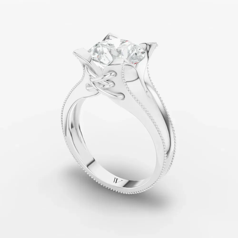 Certified 1 carat Lab Grown Diamond Round Cut Solitaire, Twist, Milgrain Engagement Ring in 14K White Gold-Ivryn