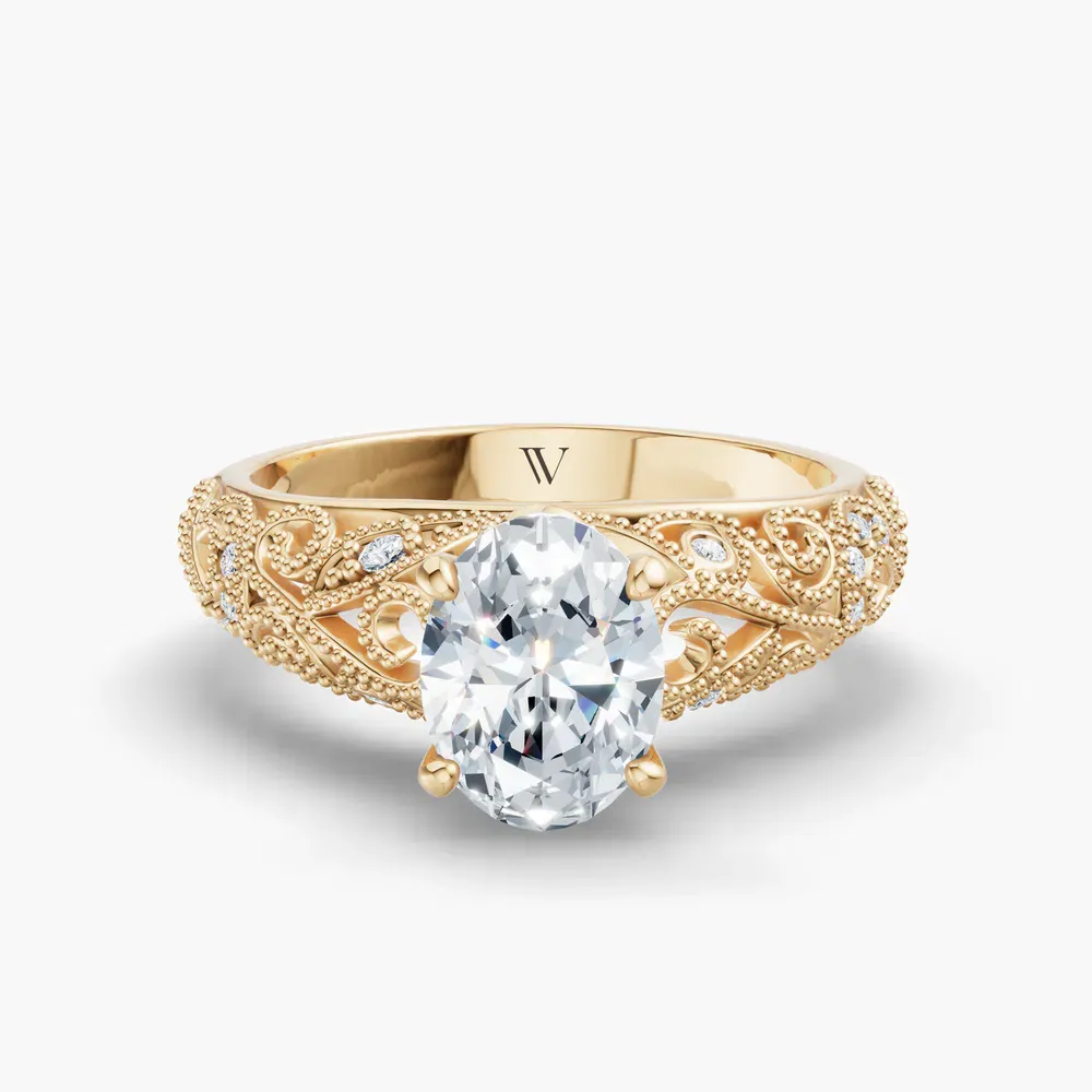Certified 1 carat Lab Grown Diamond Oval Cut Vintage, Milgrain, Filigree Engagement Ring in 14K Yellow Gold-Jaxen