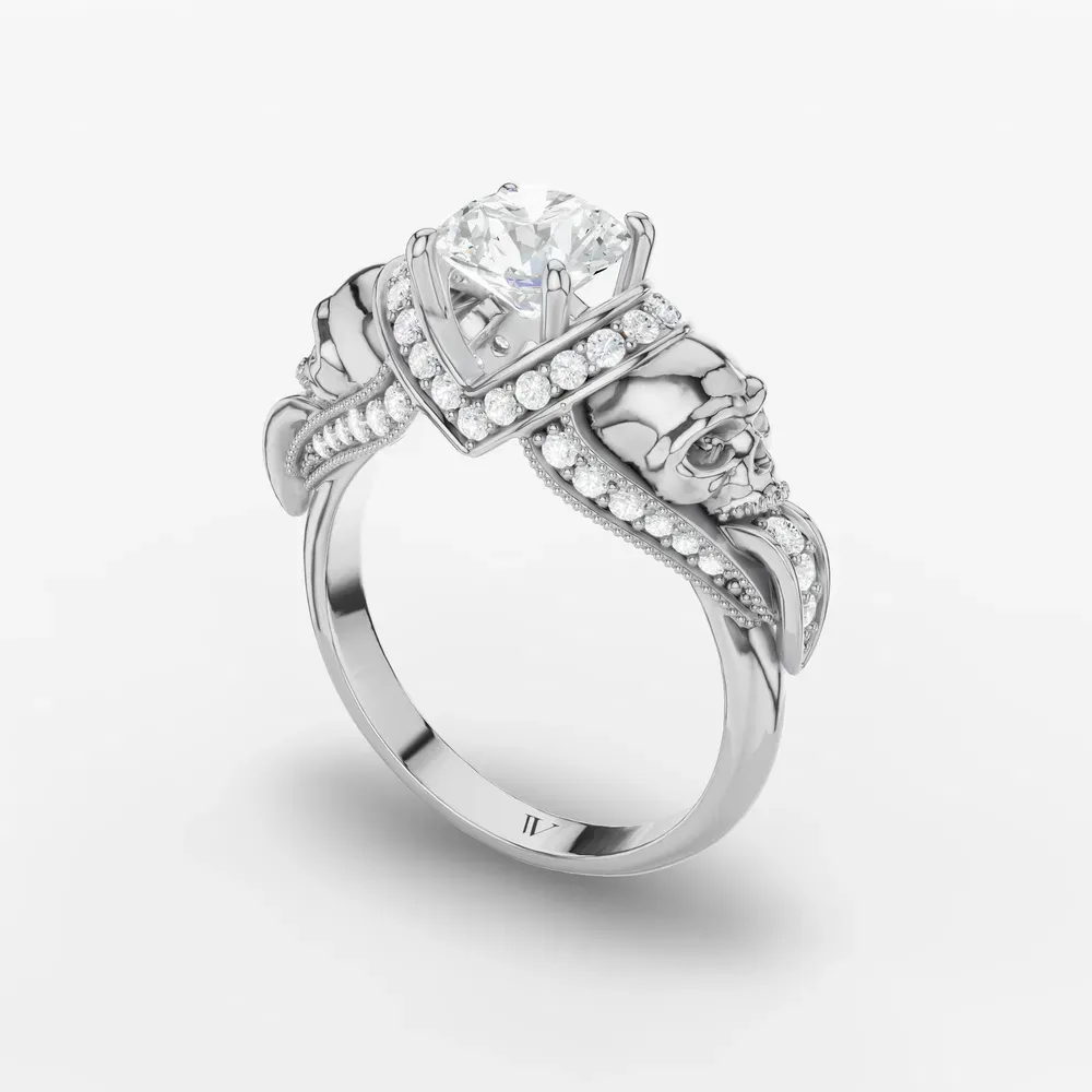 Certified 1 carat Lab Grown Diamond Round Cut Gothic, Milgrain, Side Stone Engagement Ring in 14K White Gold-Coralie