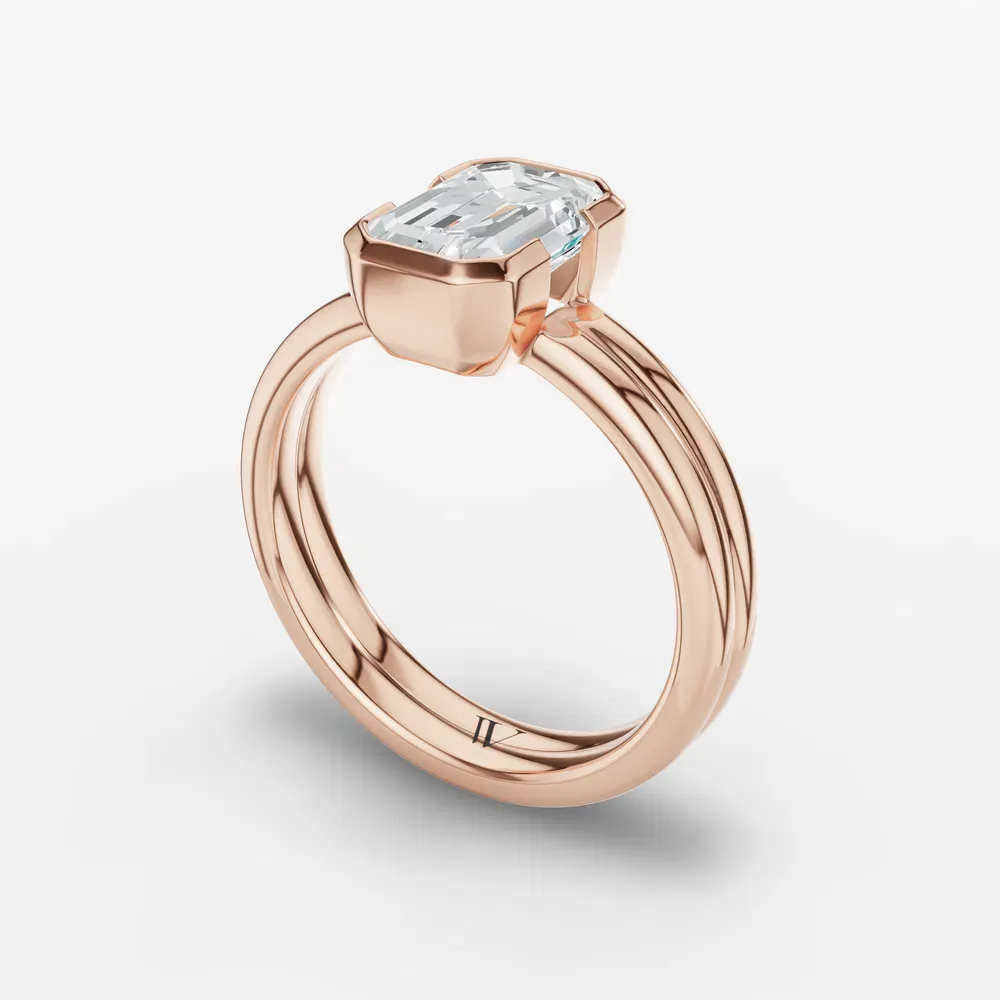 Certified 1 carat Lab Grown Diamond Emerald Cut Solitaire, Bezel, Modern Engagement Ring in 14K Rose Gold-Sena