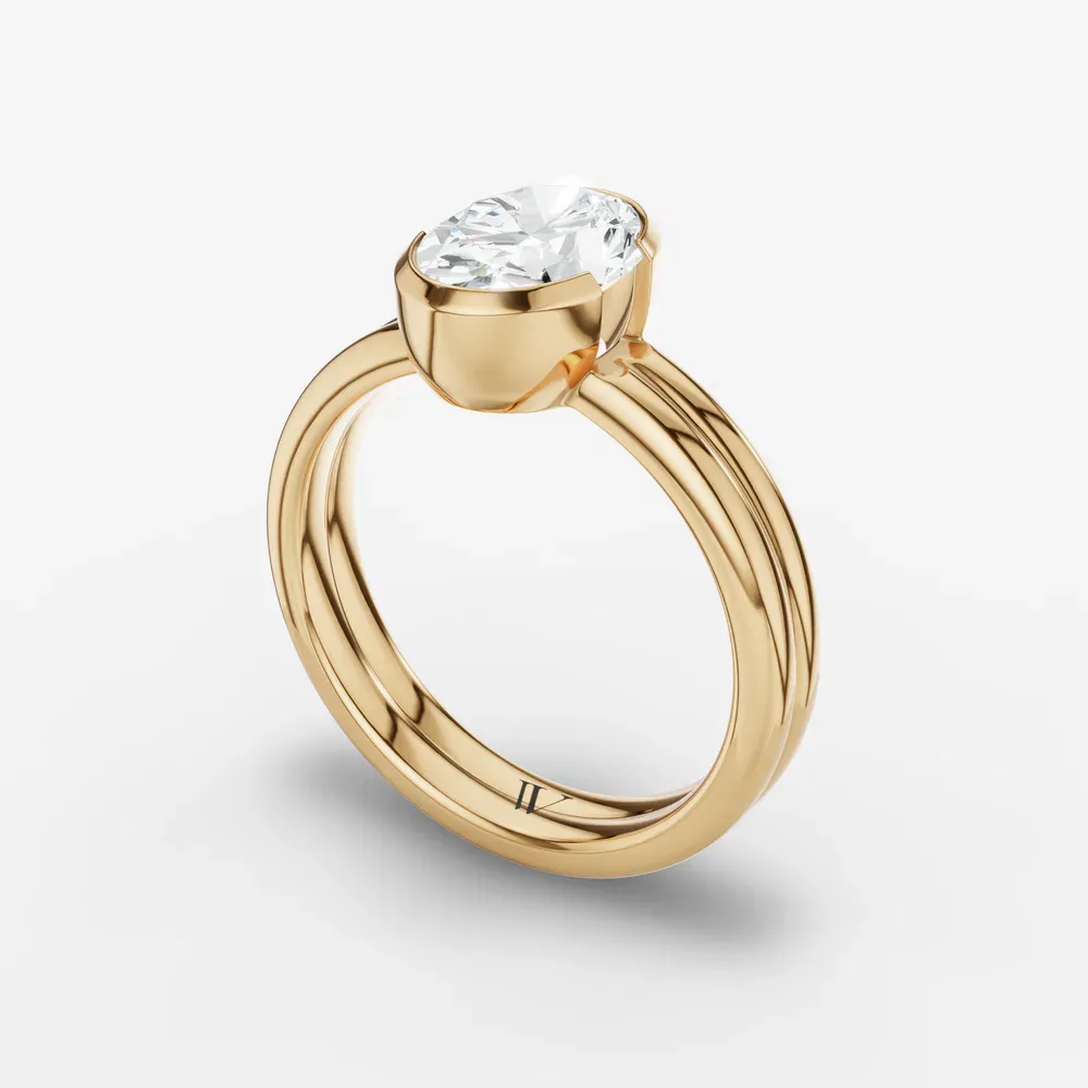 Certified 2 carat Lab Grown Diamond Oval Cut Solitaire, Bezel, Modern Engagement Ring in 14K Yellow Gold-Sena