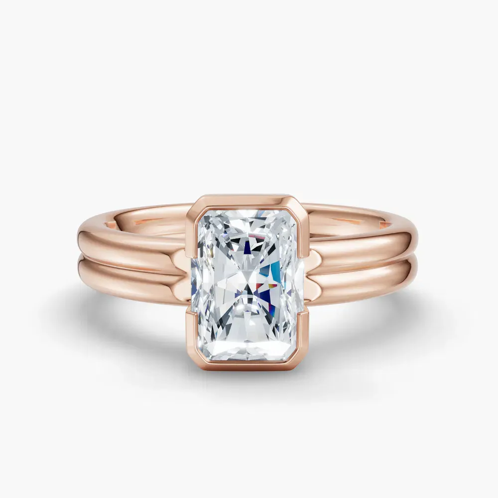 Certified 1 carat Lab Grown Diamond Radiant Cut Solitaire, Bezel, Modern Engagement Ring in 14K Rose Gold-Sena