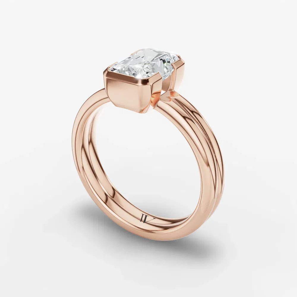 Certified 1 carat Lab Grown Diamond Radiant Cut Solitaire, Bezel, Modern Engagement Ring in 14K Rose Gold-Sena