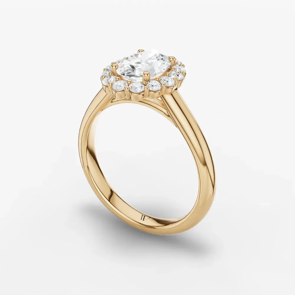 Certified 1 carat Lab Grown Diamond Oval Cut Cathedral, Halo, Floral Engagement Ring in 14K Yellow Gold-Arwen