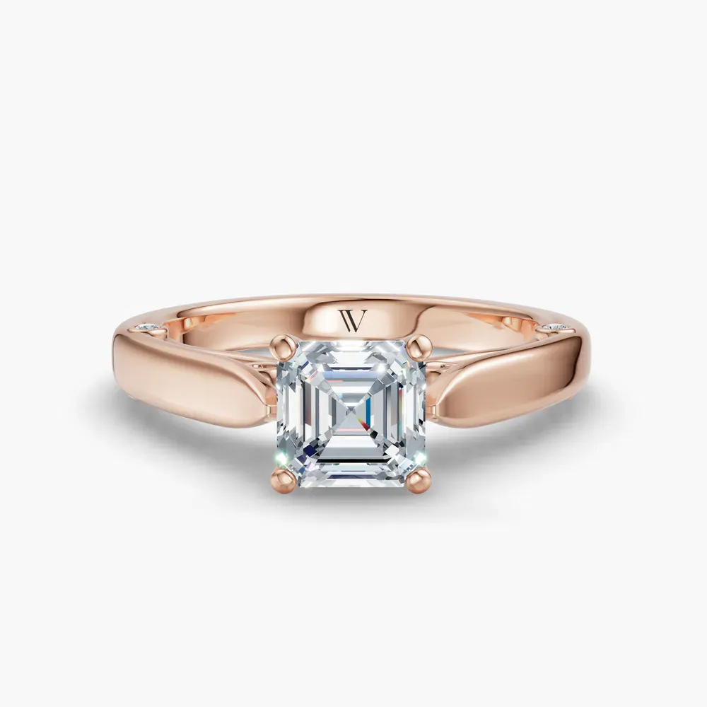 Certified 1 carat Lab Grown Diamond Asscher Cut Cathedral, Nature inspired, Solitaire Engagement Ring in 14K Rose Gold-Saelor