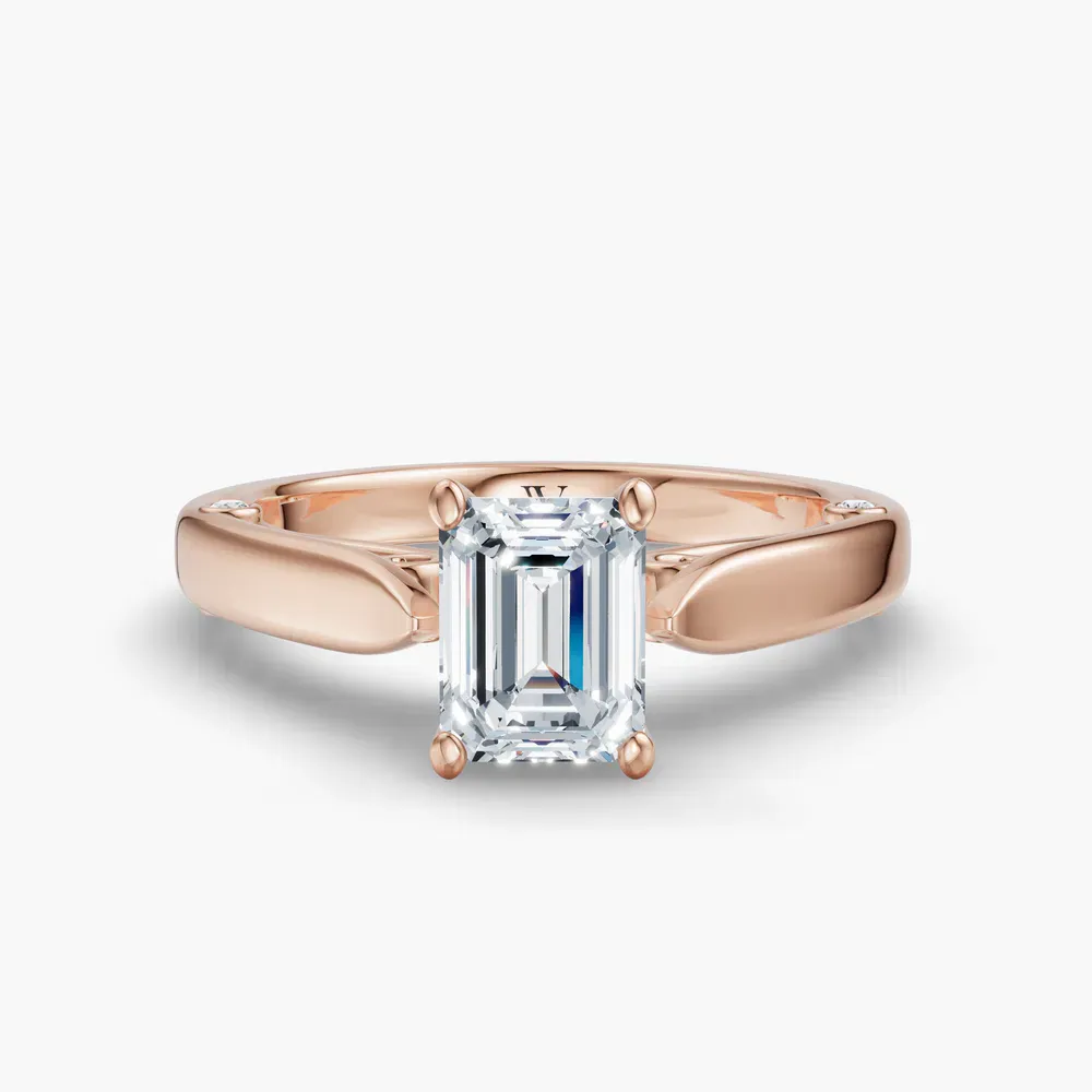 Certified 1 carat Lab Grown Diamond Emerald Cut Cathedral, Nature inspired, Solitaire Engagement Ring in 14K Rose Gold-Saelor