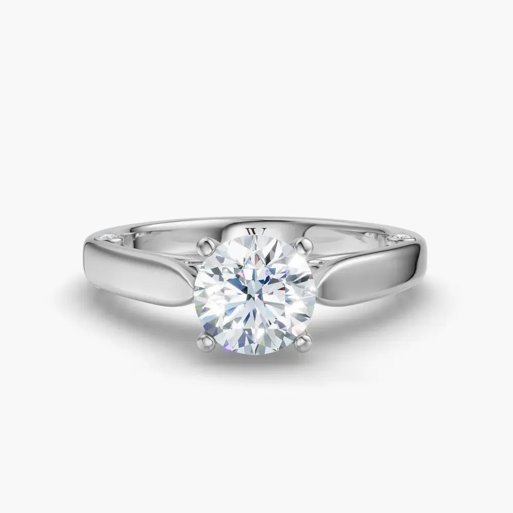 Certified 1 carat Lab Grown Diamond Round Cut Cathedral, Nature inspired, Solitaire Engagement Ring in 14K White Gold-Saelor