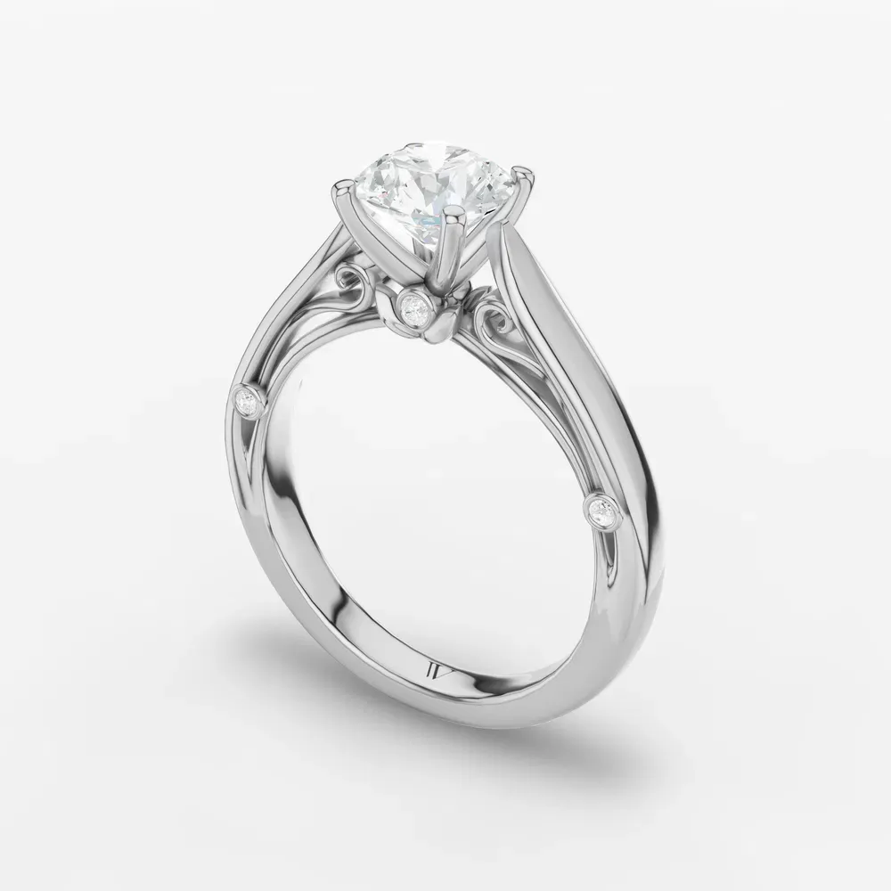 Certified 1 carat Lab Grown Diamond Round Cut Cathedral, Nature inspired, Solitaire Engagement Ring in 14K White Gold-Saelor