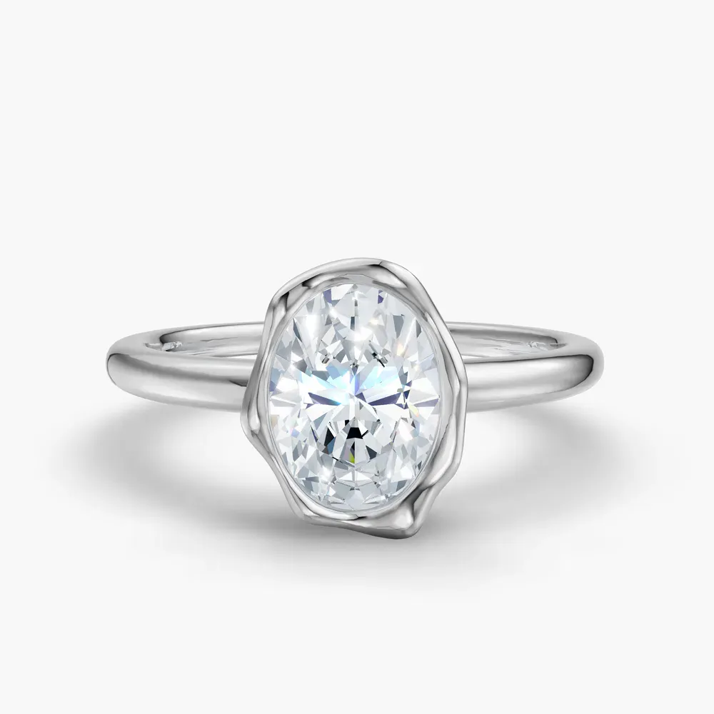 Certified 1 carat Lab Grown Diamond Oval Cut Solitaire, Bezel, Nature inspired Engagement Ring in 14K White Gold-Corolla