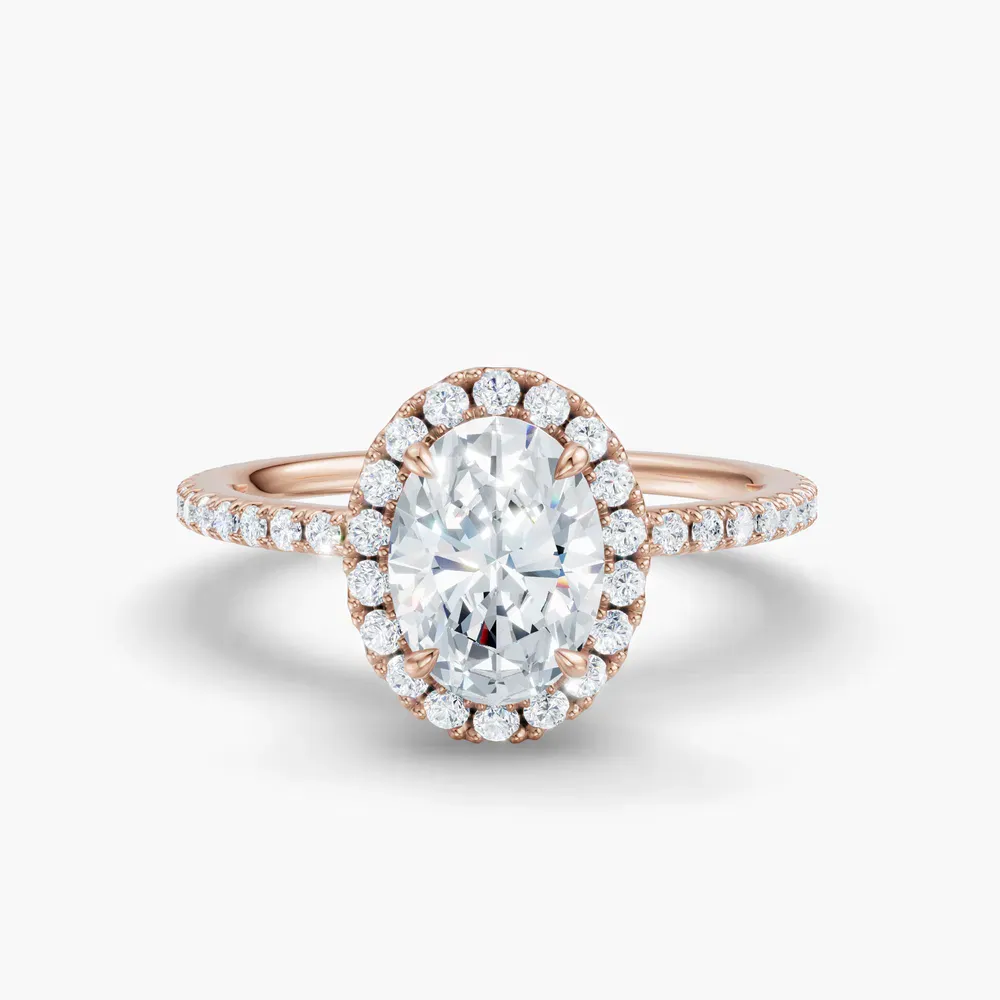Certified 1 carat Lab Grown Diamond Oval Cut Pavé, Halo, Hidden Halo Engagement Ring in 14K Rose Gold-Jynl