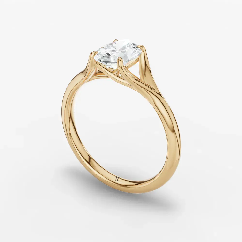 Certified 1 carat Lab Grown Diamond Oval Cut Solitaire, Split Shank, Simple Engagement Ring in 14K Yellow Gold-Zayfi