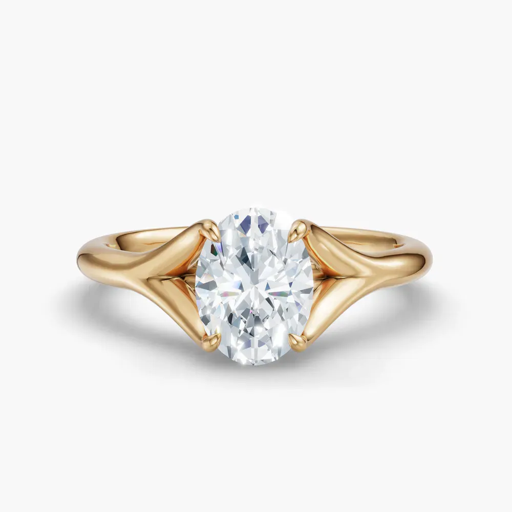 Certified 1 carat Lab Grown Diamond Oval Cut Solitaire, Split Shank, Simple Engagement Ring in 14K Yellow Gold-Zayfi