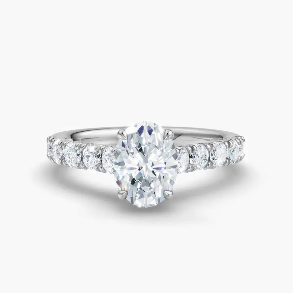 Certified 1 carat Lab Grown Diamond Oval Cut Pavé, Cathedral, Low profile Engagement Ring in 14K White Gold-Israfil