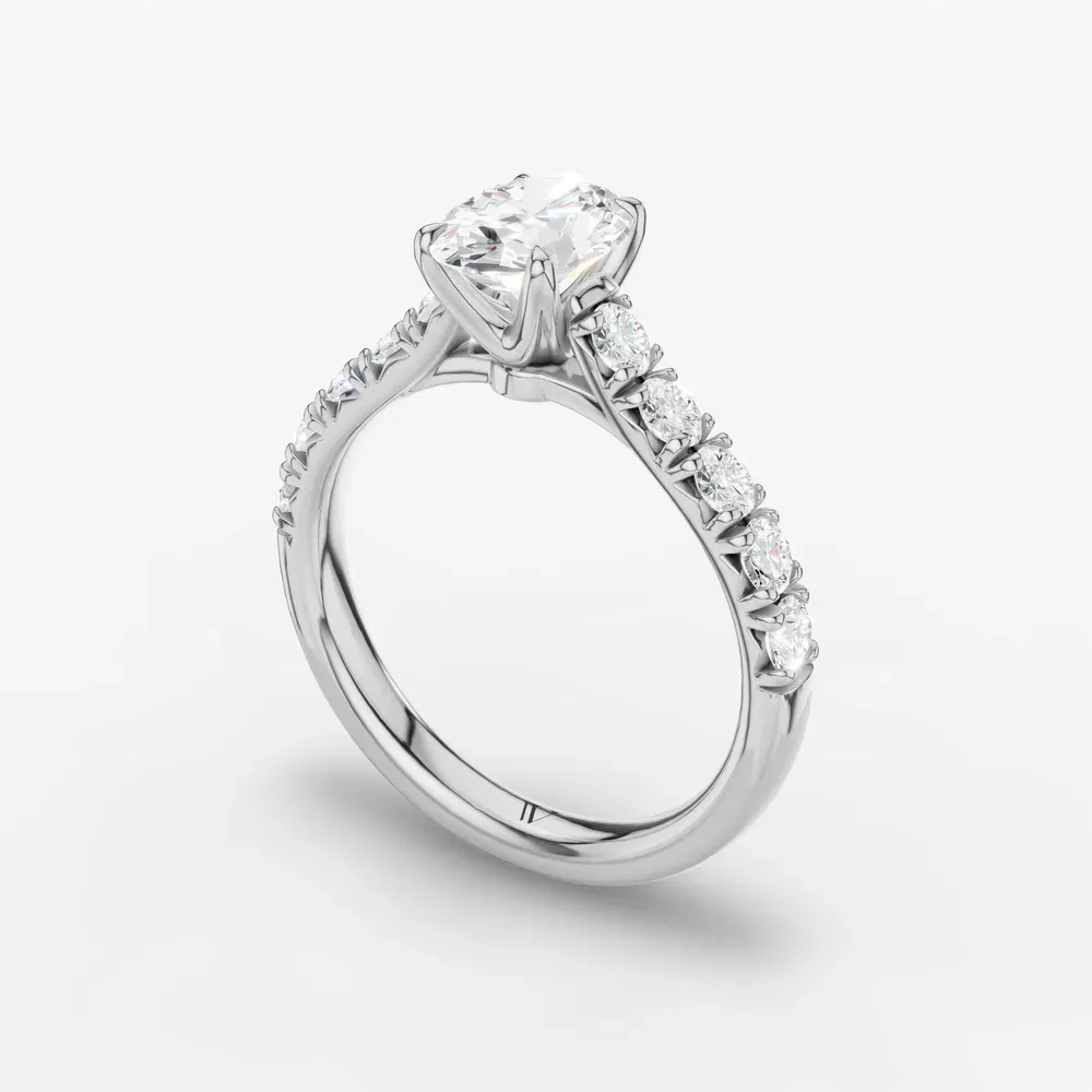 Certified 1 carat Lab Grown Diamond Oval Cut Pavé, Cathedral, Low profile Engagement Ring in 14K White Gold-Israfil