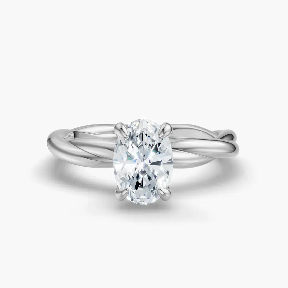 Certified 1 carat Lab Grown Diamond Oval Cut Solitaire, Twist Engagement Ring in 14K White Gold-Fyora