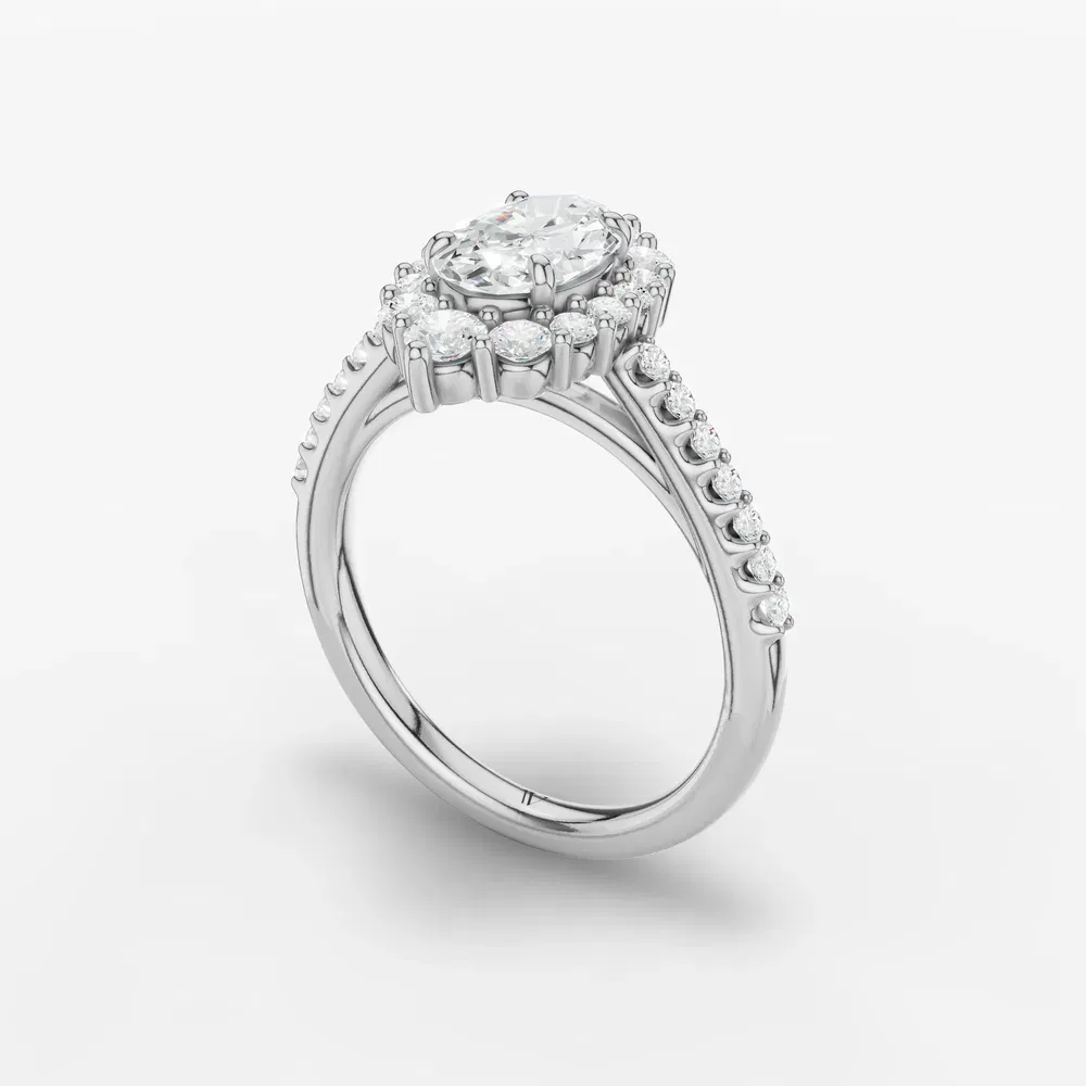 Certified 1 carat Lab Grown Diamond Oval Cut Pavé, Halo, Cathedral Engagement Ring in 14K White Gold-Mirey