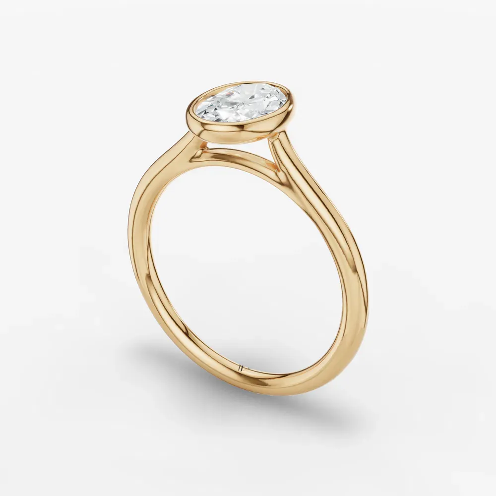Certified 1 carat Lab Grown Diamond Oval Cut Solitaire, Bezel, Cathedral Engagement Ring in 14K Yellow Gold-Borvi