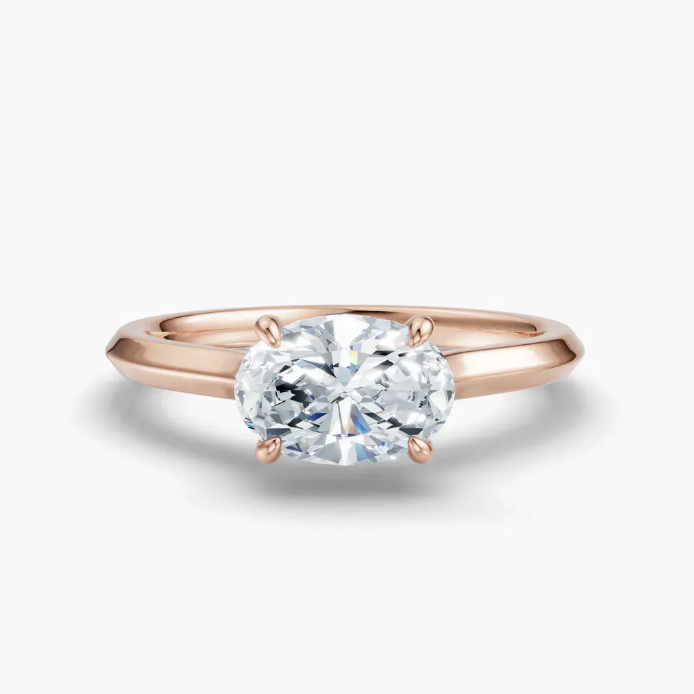 Certified 1 carat Lab Grown Diamond Oval Cut Solitaire, Cathedral, East-West Engagement Ring in 14K Rose Gold-Zori