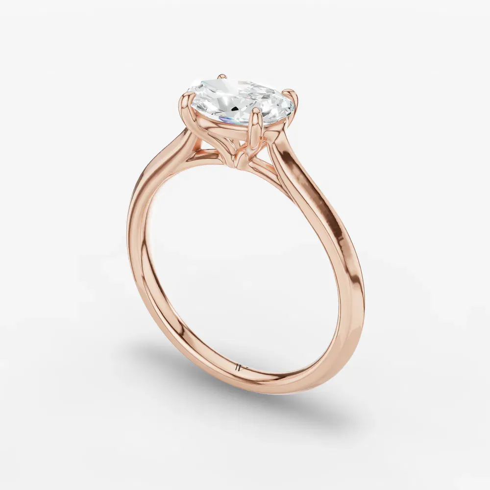 Certified 1 carat Lab Grown Diamond Oval Cut Solitaire, Cathedral, East-West Engagement Ring in 14K Rose Gold-Zori