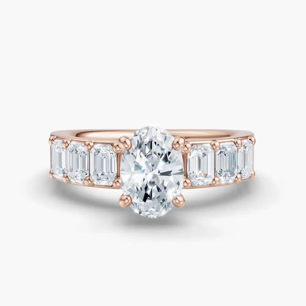 Certified 1 carat Lab Grown Diamond Oval Cut Side Stone Engagement Ring in 14K Rose Gold-Novalis