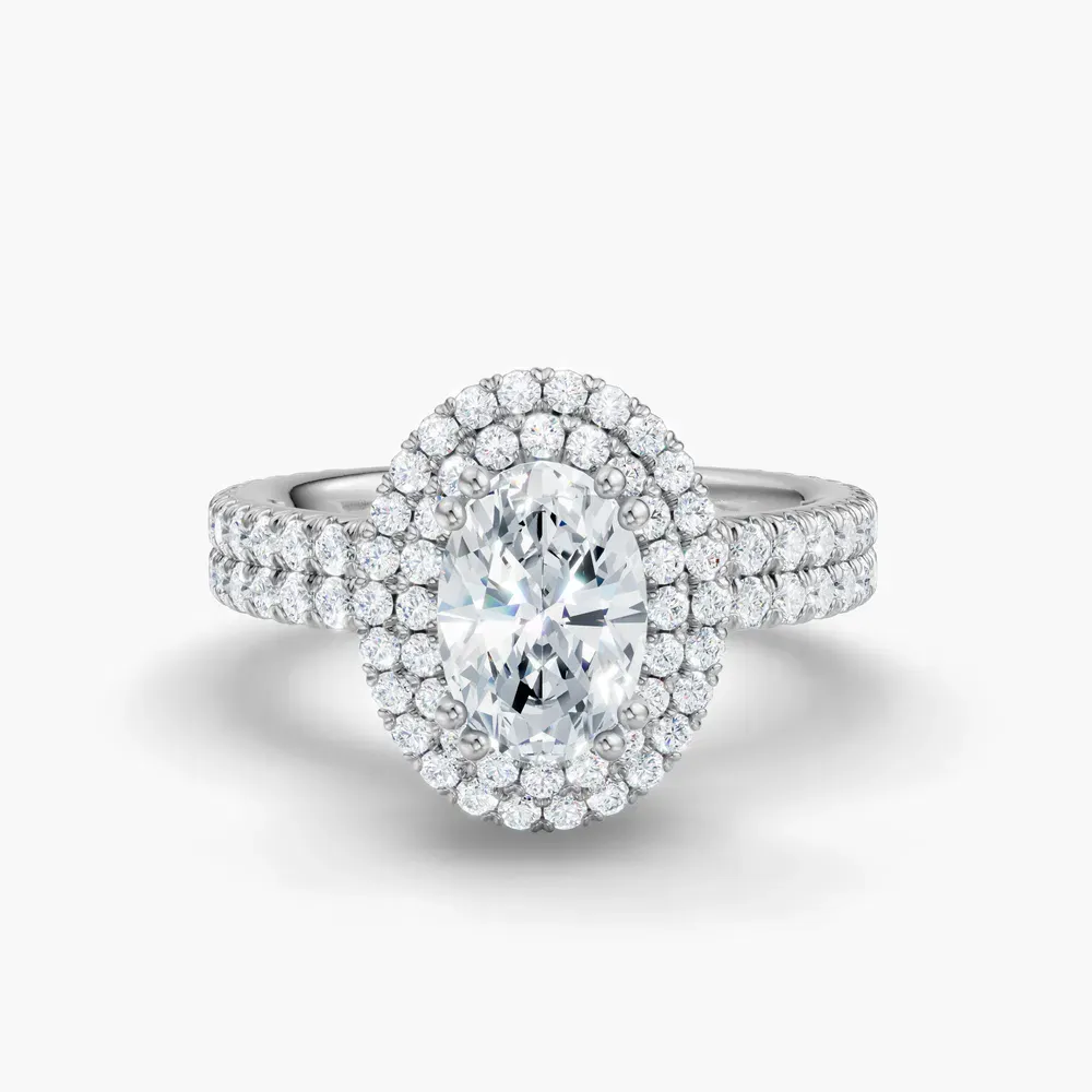 Certified 1 carat Lab Grown Diamond Oval Cut Pavé, Halo, Hidden Halo Engagement Ring in 14K White Gold-Caela
