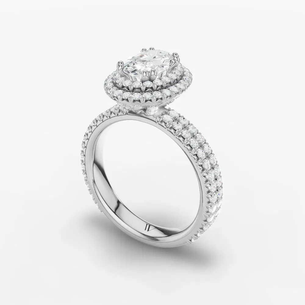 Certified 1 carat Lab Grown Diamond Oval Cut Pavé, Halo, Hidden Halo Engagement Ring in 14K White Gold-Caela