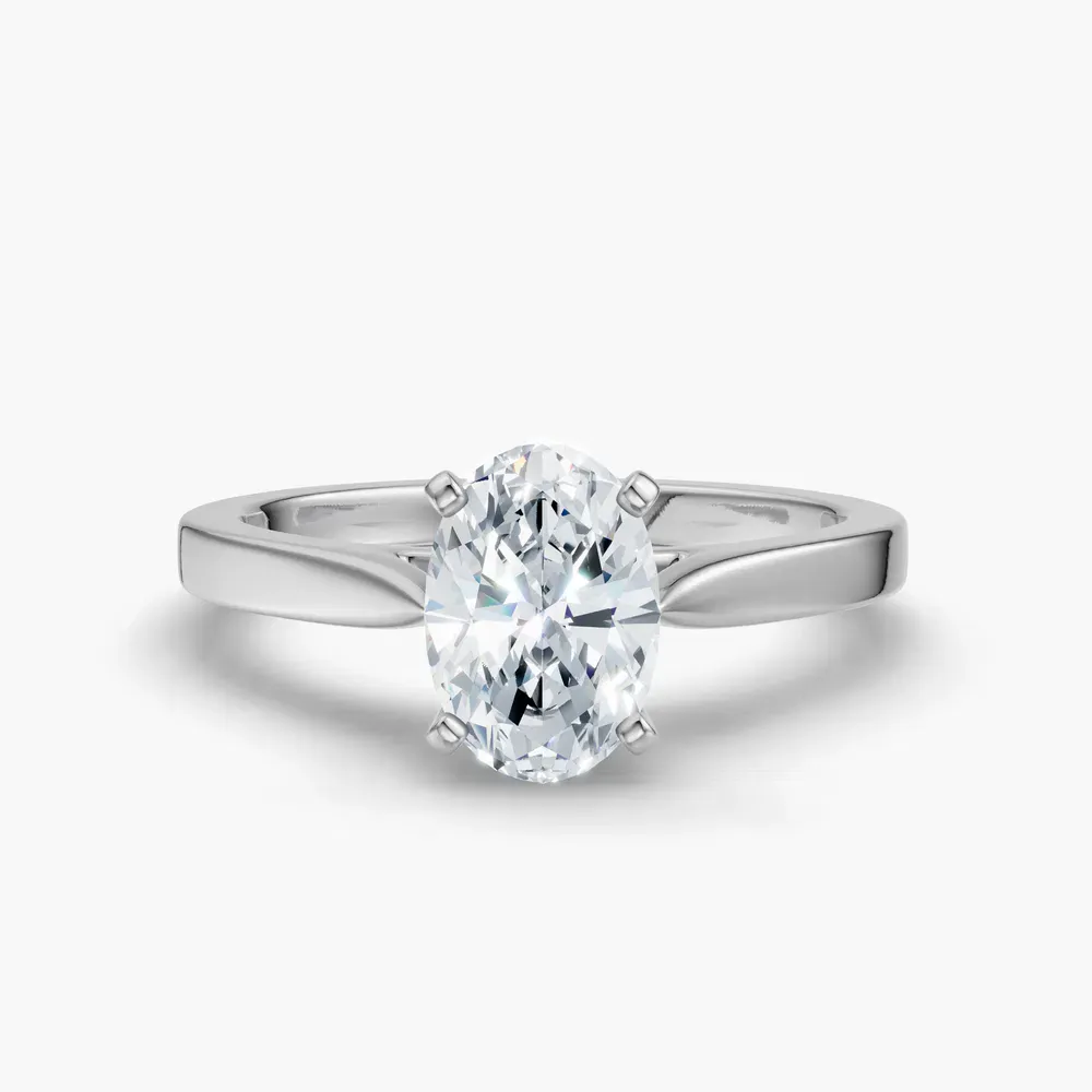 Certified 1 carat Lab Grown Diamond Oval Cut Solitaire, Cathedral Engagement Ring in 14K White Gold-Saga
