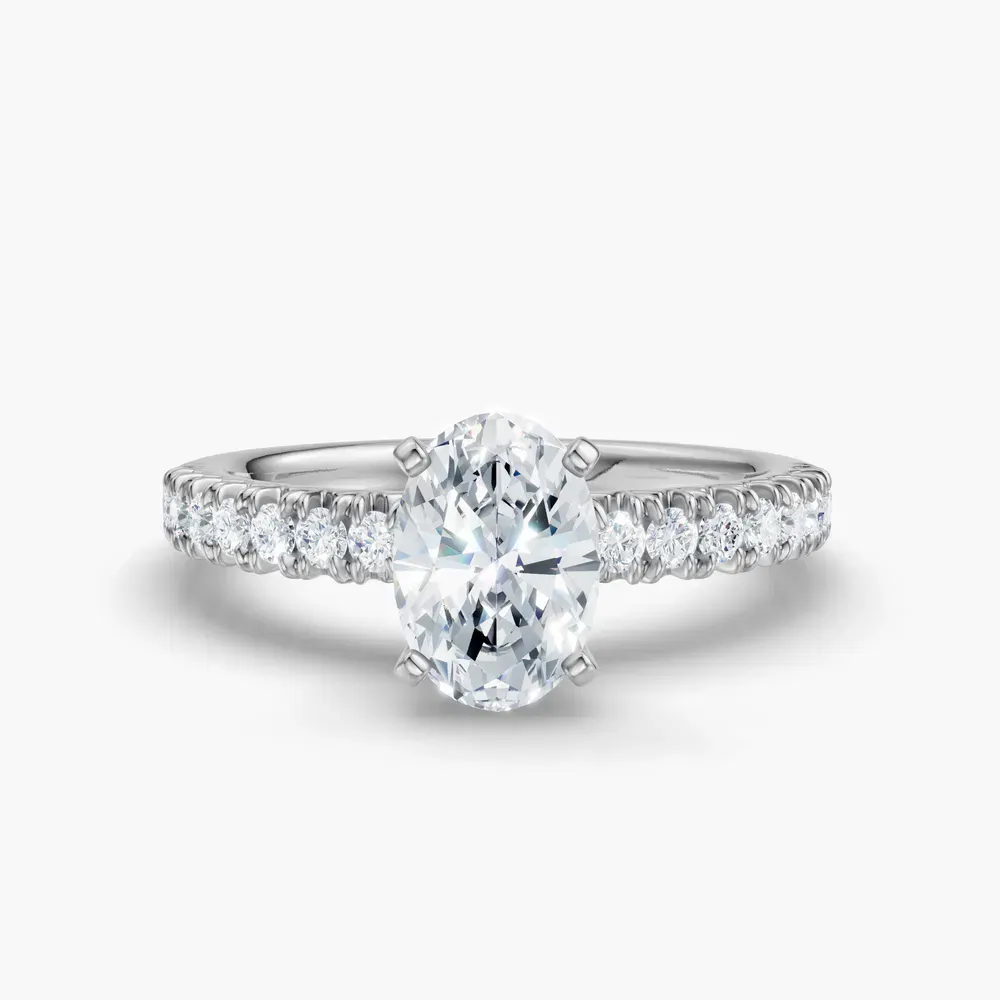 Certified 1 carat Lab Grown Diamond Oval Cut Pavé, Classic, Simple Engagement Ring in 14K White Gold-Nela