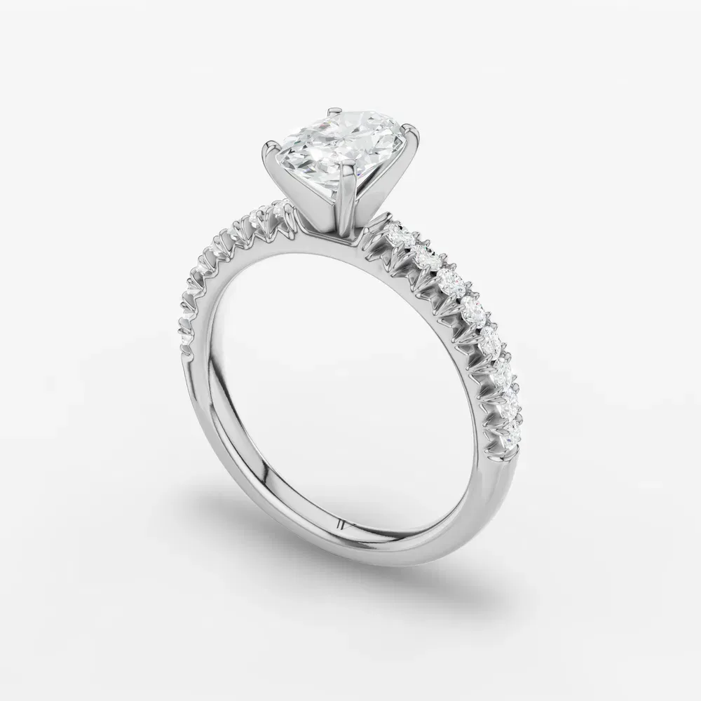 Certified 1 carat Lab Grown Diamond Oval Cut Pavé, Classic, Simple Engagement Ring in 14K White Gold-Nela